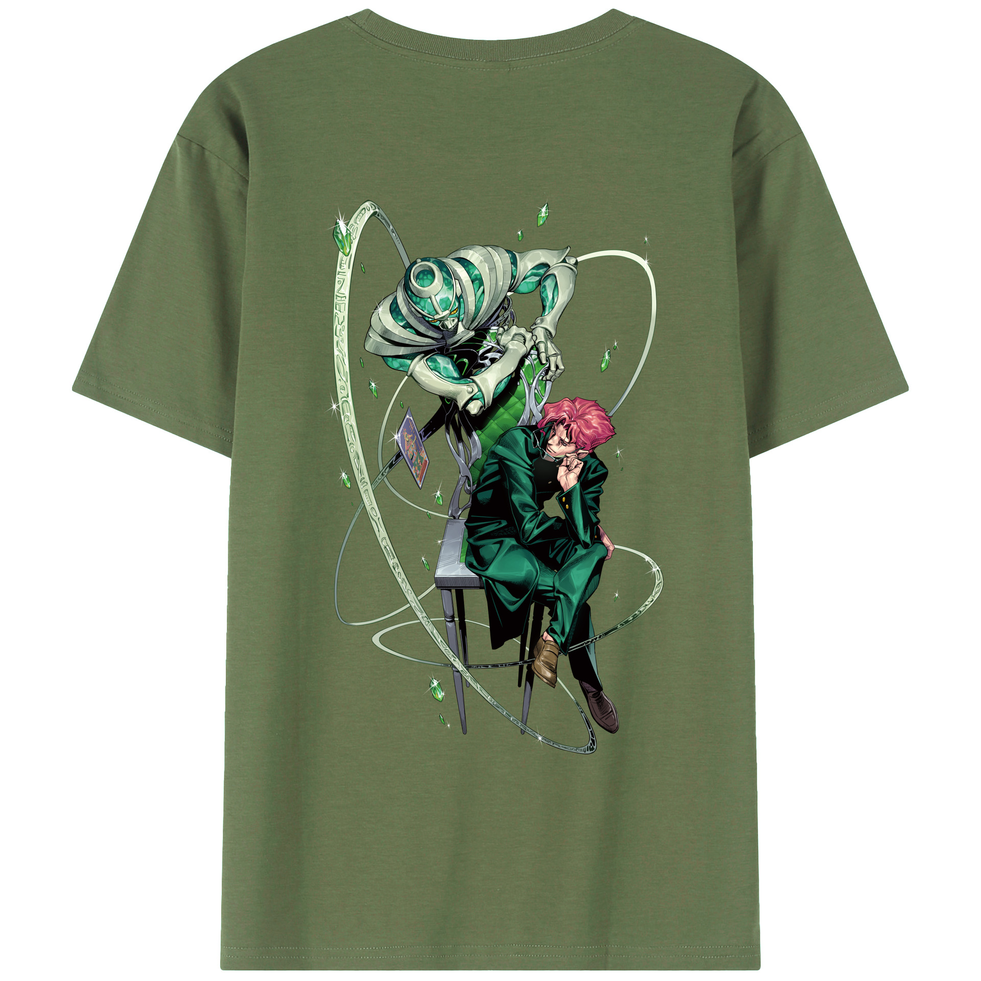 （画像用） ジョジョの奇妙な冒険 花京院 典明（かきょういん のりあき） JoJo's Bizarre Adventure Kakyoin Noriaki 綿100％ メンズ半袖Tシャツ（バックプリント） 通気性